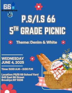 5th Grade Denim and White Theme Party on June 4th @ 11am to 2pm.